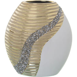 Vase en céramique blanc/champagne à paillettes 23x12x25 cm