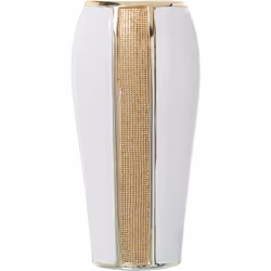 Vase en céramique blanche à paillettes dorées 19x12x41 cm Matériel: Céramique Mesures et informations supplémentaires : 19X12 ...