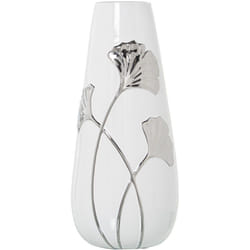 Vase Céramique Blanche/Fleur Argenté °16X35 Cm