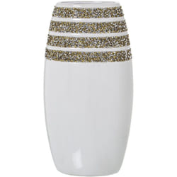 Fijalo - Vase en céramique blanche avec cristaux 16X9X30 Cm