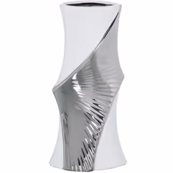 Vase en céramique blanc/argenté 16x12x32 cm Matériel: Céramique Mesures et informations supplémentaires : 16X12X32 Cm