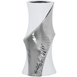Vase en céramique blanc/argenté 16x12x32 cm