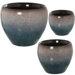 Fijalo - Lot de 3 jardinières en céramique ton bleu °18X16+°24X21+°32X27 Cm