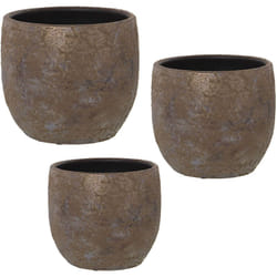 Lot de 3 cache-pots en céramique or vieilli °30+°25+°20 Cm