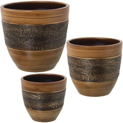 Fijalo - Lot de 3 Pots de Fleurs en Céramique Marron °30X28 Cm °26X24 Cm °21X19 Cm