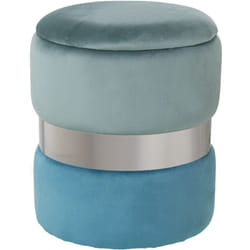 Pouf de Rangement Velours Vert d'Eau/Bleu avec Bande Acier Pla °37X43 Cm, Poly╔Ster/Dm