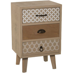 Table de Chevet en Bois avec 3 Tiroirs, Sapin+Contrach.+Pieds en Pin 40X32X63 Cm