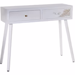 Table d'entrée en bois avec 2 tiroirs blanc gaufré + feuille dorée 90x30x78 cm, sapin+Dm Matériel: Bois Mesures et informatio ...