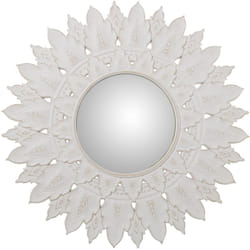 Miroir Rond Ø70 Cm Bois Décapé Blanc Ajouré, Int:Ø28 Cm °70X2 Cm, Int:°28 Cm