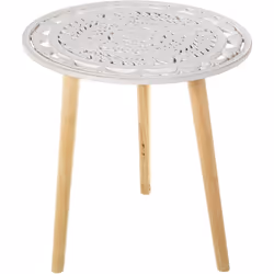 Table d'appoint en bois ajouré blanc, pieds naturels °60X62 cm Matériel: Bois Dimensions et informations supplémentaires : °6 ...