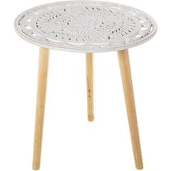 Fijalo - Table d'appoint en bois ajouré blanc, pieds naturels °60X62 cm