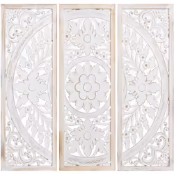 Lot de 3 Retables Bois Ajouré 30X90 Cm Décapé Blanc, Triptyque _90X2X90 Cm Composition Finale Matériel: Bois Mesures et infor ...