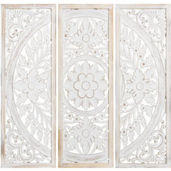 Fijalo - Lot de 3 Retables Bois Ajouré 30X90 Cm Décapé Blanc, Triptyque 90X2X90 Cm Composition Finale