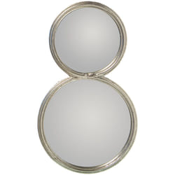 Miroir Mural Métal Argenté 2 Cercles, Fer 26X2X45 Cm, ​​​​Int:1X°22+1X°16,5 Cm