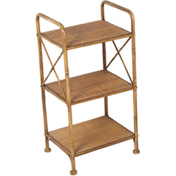 Fijalo - Etagère 3 Niveaux Métal/Paille Tressée, Effet Bambou 37X29X68 Cm