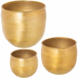 Lot de 3 Pots de Fleurs en Aluminium Sculpté Doré _°23X18+°29X25+°35X33 Cm Matériel: Métal Mesures et informations supplément ...