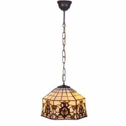 Lampe à suspension avec chaîne et abat-jour Tiffany diamètre 20 cm Série Hexa Matériel: Fer, Tiffany couleur ivoire Assemblag ...