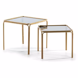 Set/2 Table d'Appoint 51x51x47 / 46x46x41 Verre Fumé/Métal Doré Matériau : métal, verre fumé, fer, verre fumé. Couleur: peint ...