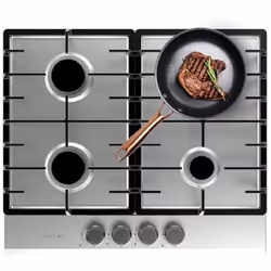 Bolero Squad G 4200F Inox Plaque de cuisson à gaz, 4 foyers, finition en acier inoxydable, grille en fonte, puissance de 8000 ...