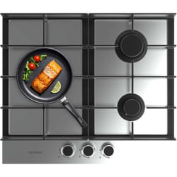 Cecotec - Table de cuisson à gaz 3 feux dede Bolero Squad g 3400F Inox, 6,2kW, acier inoxydable, grilles en fonte, brûleur triple wok, allumage