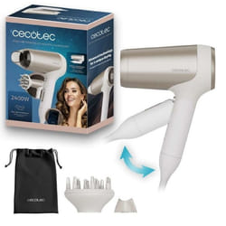 Sèche-cheveux De Ionicare Power&travel Champagne. 2400w, Dc Motor, Real Ion Technology, Compact, Cold Air, Includes Diffuser, Concentrator Nozzle And Carrying Bag De - Cecotec