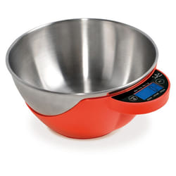 JATA 765 escabeaux de cuisine Rouge, Acier inoxydable Rond Balance de ménage électronique