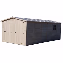 Le garage en bois Gardiun Mikhail II de haute qualité avec toit à deux pans et fenêtre. Ce garage a un toit à deux pans et un ...