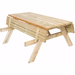 Table de pique-nique en bois FSC (fôrets durables) fabriquée avec des lattes en bois massif avec traitement autoclave de type ...