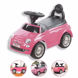 DEVESSPORT Porteur Fiat 500 Rose. Licence Officielle. Volant Klaxon & Sons. Rangement. Anti-Bascule. 12-36 Mois.