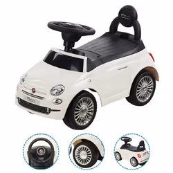 DEVESSPORT Porteur Enfant Fiat 500 Blanc Licence Officielle Volant Sons & Musique Siège Coffre Idéal 1-3 Ans