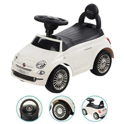 DEVESSPORT Porteur Enfant Fiat 500 Blanc Licence Officielle Volant Sons & Musique Siège Coffre Idéal 1-3 Ans