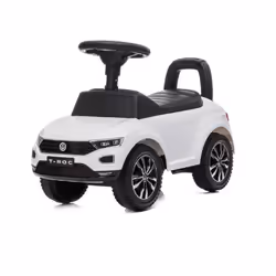 DEVESSPORT Porteur Auto Enfant Volkswagen T-Roc Blanc sous Licence Officielle VW Volant Sonore Siège Coffre 1-3 Ans