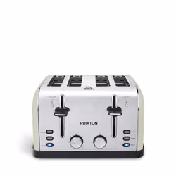 Grille-pain à 4 fentes extra-larges PRIXTON Bianca 1900 Watt 7 Niveaux de brunissage Décongélation et réchauffe Minuteur Beig ...