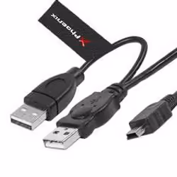 Phoenix Technologies 1.5m 2 x USB/Mini USB, 1,5 m, Mini-USB B, 2 x USB, USB 2.0, Mâle/Mâle, Noir