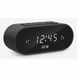 SPC Frodi, Réveil numérique, Cube, Noir, 24h, FM, Radio/Vibreur