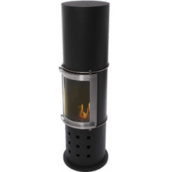 Purline - Poêle à éthanol 3kW en acier noir avec porte coulissante en verre trempé
