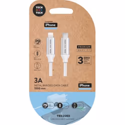 TECH1TECH TEC2203, 1 m, Lightning, USB C, Mâle, Mâle, Blanc