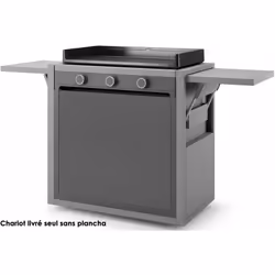 Chariot CHMAF75 de Forge Adour en acier peint gris clair et noir mat fermé avec porte en façade pour plancha Modern 75. Doté  ...