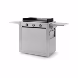 Chariot inox fermé avec porte en façade pour plancha Modern 75, 2 tablettes rabattables système "Push to open" montées sur vé ...