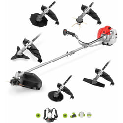 Greencut - Débroussailleuse avec moteur à essence 2 temps 65cc 4,9cv, 6 accessoires différents pour la coupe, guidon à double poignée, régulateur de
