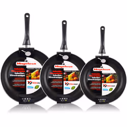 Lot de 3 poêles 20-24-28 cm induction aluminium estampéFabriqué en aluminium embouti qui permet une distribution rapide et un ...