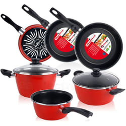 Magefesa - grana Batterie de cuisine 5 pièces Jeu de 3 poêles 18-20-24 cm induction antiadhésives Rouge