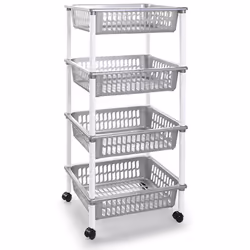 Description générale Ce chariot avec 4 étagères en plastique est idéal pour organiser votre maison. Sa conception robuste vou ...