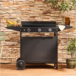 Châssis acier noir Plancha non incluse Revêtement 3 couches Fermé sur les 3 côtés avec rangement bouteille de gaz. 2 tablette ...