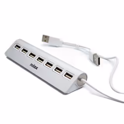 Nilox NXHU7ALU2 hub & concentrateur USB 2.0 480 Mbit/s Gris