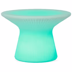 Table basse ronde et blanche d'extérieur de la collection Capri fabriquée par Newgarden en polyéthylène, Version Solaire+Batt ...