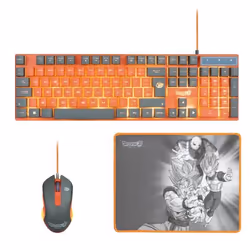 FR-TEC PC Dragon Ball Super PACK Keyboard + Mouse + Mousepad, Taille réelle (100 %), USB, Clavier à membrane, LED, Gris, Oran ...