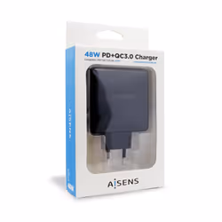 AISENS ASCH-2PD30QC-BK chargeur d'appareils mobiles GPS, Manettes de jeu, MP3, MP4, Téléphone portable, Ordinateur portable, Smartphone, Tablette Noir Secteur Charge rapide Intérieure