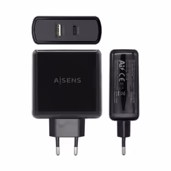 AISENS ASCH-2PD45A-BK chargeur d'appareils mobiles GPS, Manettes de jeu, MP3, MP4, Téléphone portable, Ordinateur portable, Smartphone, Tablette Noir Secteur Charge rapide Intérieure