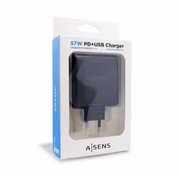 AISENS ASCH-2PD45A-BK chargeur d'appareils mobiles GPS, Manettes de jeu, MP3, MP4, Téléphone portable, Ordinateur portable, Smartphone, Tablette Noir Secteur Charge rapide Intérieure